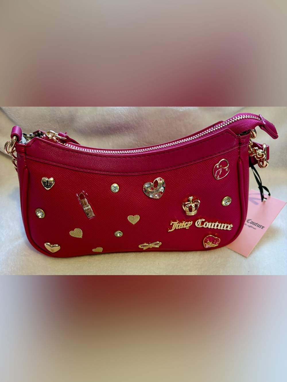 Juicy Couture Red Embellished Crossbody with Gold Accents